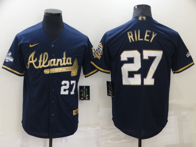 Men's Atlanta Braves Austin Riley #27 Navy Stitched Jersey