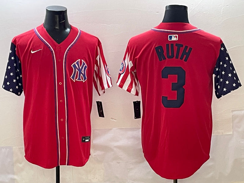 Men's New York Yankees Babe Ruth #3 Red Limited Jersey