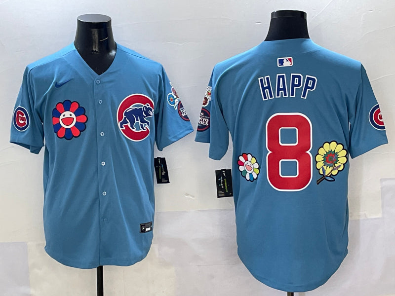 Men's Chicago Cubs Ian Happ #8 Light Blue Jersey