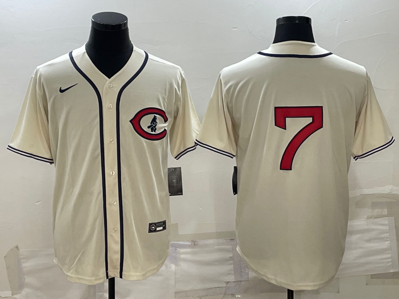 Men's Chicago Cubs Dansby Swanson #7 Cream Name Jersey