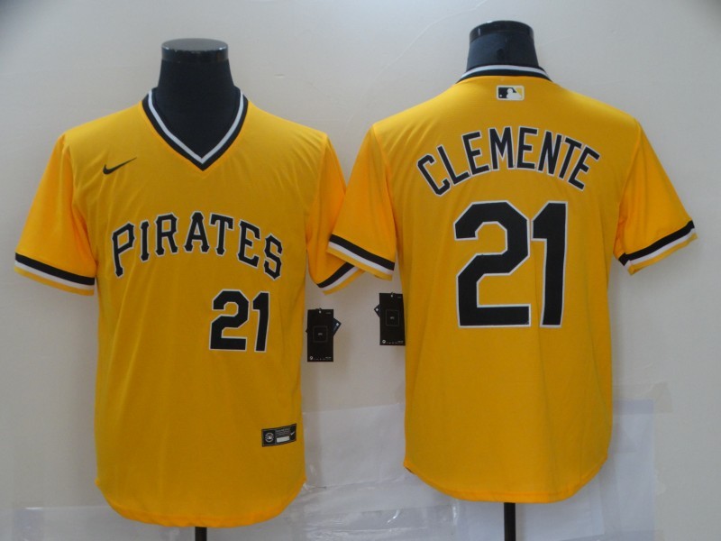Men's Pittsburgh Pirates Roberto Clemente #21 Yellow Baseball Jersey