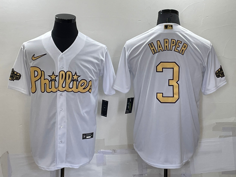 Men's Philadelphia Phillies Bryce Harper #3 White Baseball Jersey