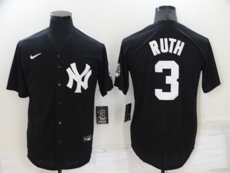 Men's New York Yankees Babe Ruth #3 Black Baseball Jersey
