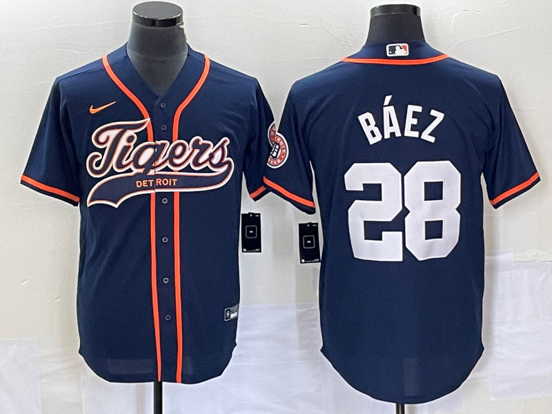 Men's Detroit Tigers Javier Baez #28 Navy Jersey Joint Edition