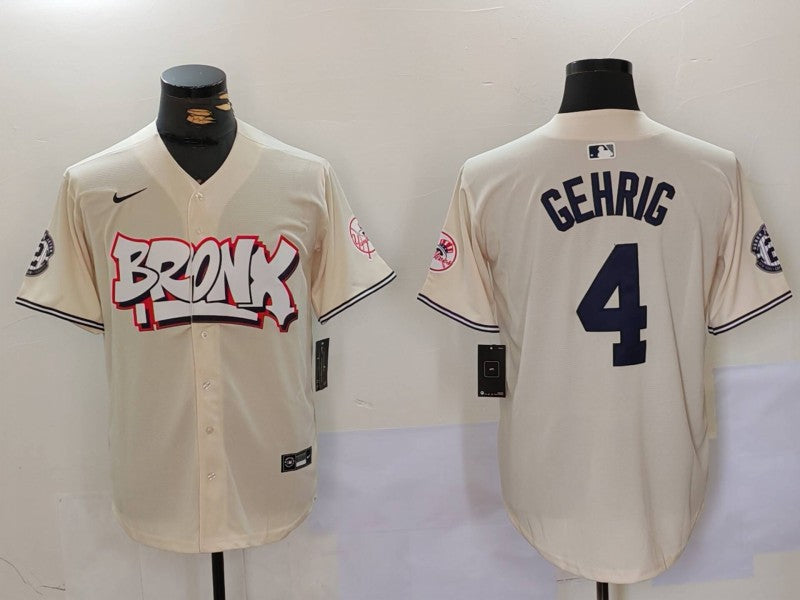 Men's New York Yankees Lou Gehrig #4 Cream Limited Jersey