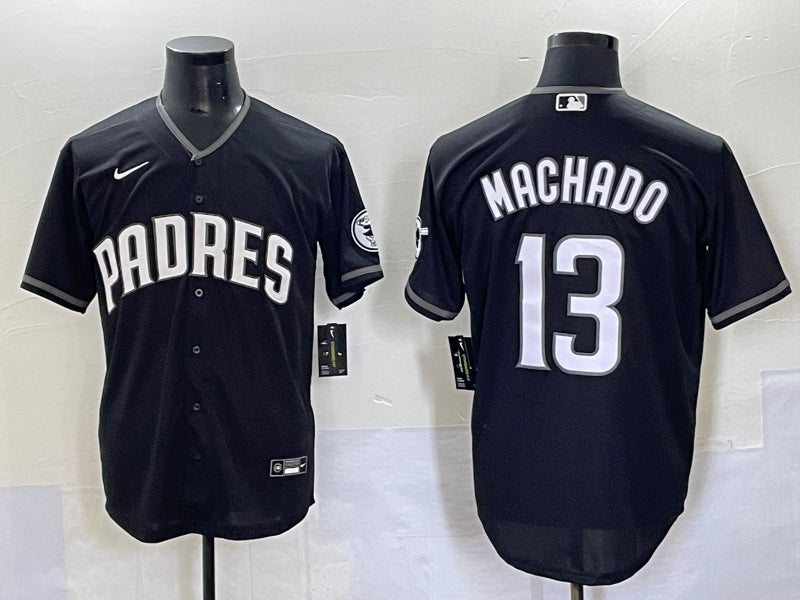 Men's San Diego Padres Manny Machado #13 Black Lights Out Jersey