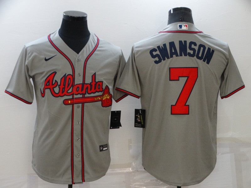 Men's Atlanta Braves Dansby Swanson #7 Gray Jersey