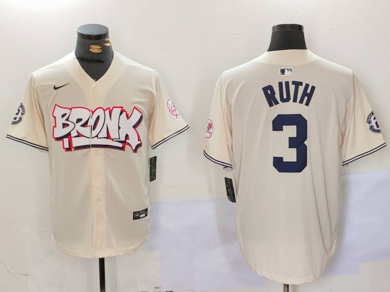 Men's New York Yankees Babe Ruth #3 Cream Limited Jersey