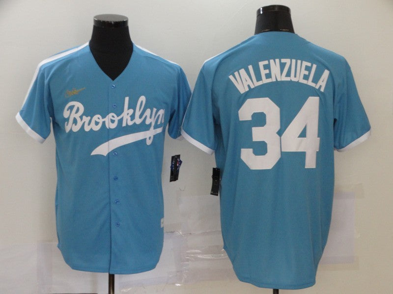 Men's Los Angeles Dodgers Fernando Valenzuela #34 Light Blue Baseball Jersey