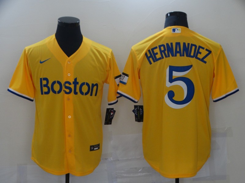 Men's Boston Red Sox Enrique Hernandez #5 Yellow Baseball Jersey