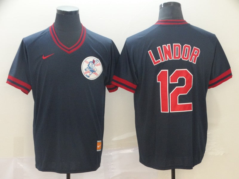 Men's Cleveland Guardians Francisco Lindor #12 Navy Authentic Basebal