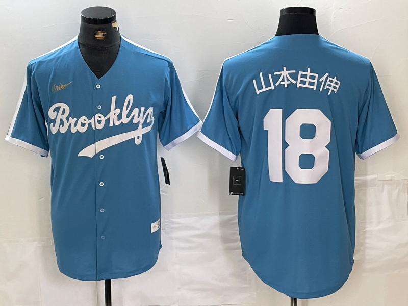 Men's Los Angeles Dodgers Yoshinobu Yamamoto #18 Light Blue Cooperstown Collection Jersey