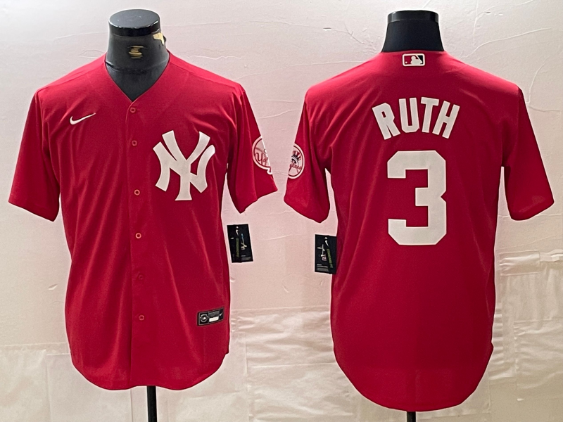 Men's New York Yankees Babe Ruth #3 Red Jersey